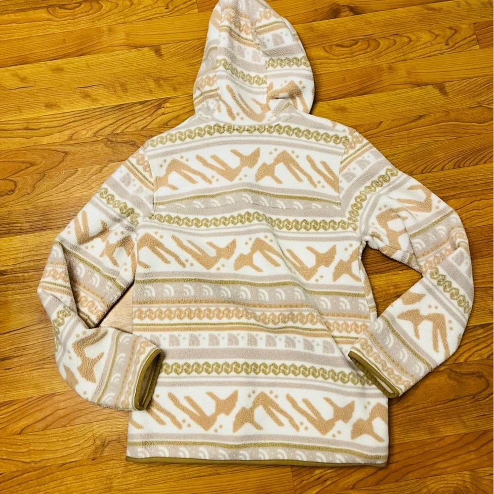 The North Face Printed Fleece Hoodie – Tan Cream Pullover – Size Small NWT